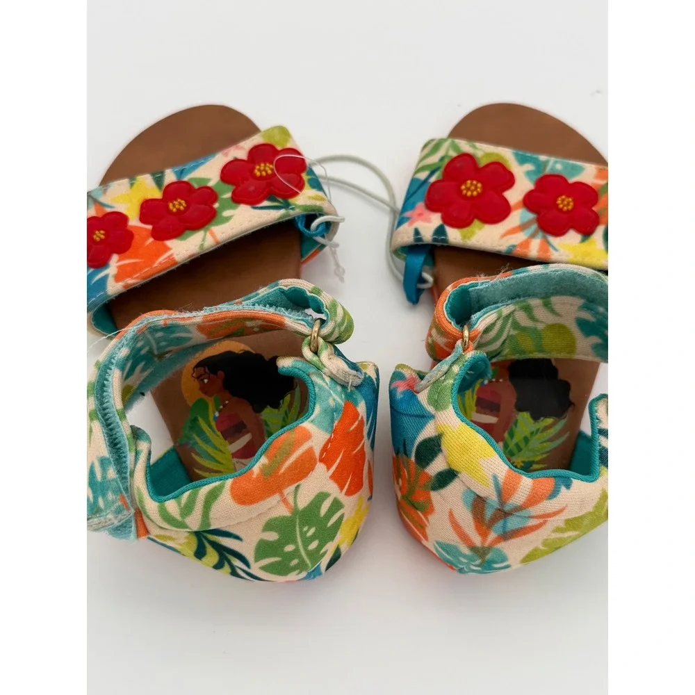Disney Moana Toddler Girls Tropical Hawaiian Floral Sandals Red Flower Size 7/8